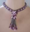 Rousselet French Pink & Amethyst Glass Beaded Dangle Sautoir Necklace