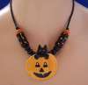 Flying Colors Ceramic Halloween Pumpkin &  Black Cat Necklace
