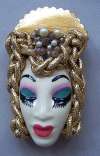 Elzac Ceramic Victim of Fashion Face Pin ~ Metallic Gold Soutache Braid Hair