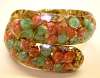 Vintage Lucite Confetti Clamper Bracelet ~ Peach & Green Seashells
