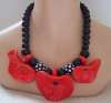 PARROT PEARLS Ceramic Red Poppies Necklace