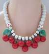 Flying Colors Ceramic Cherries & White Beads Necklace