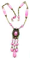 Czech Deco Transitional Pink Art Glass Drop Necklace