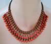 Edwardian Era Drippy Coral Glass & Brass Bib Necklace