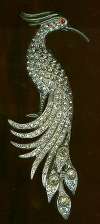 Deco Potmetal & Rhinestone Bird - 5 1/4