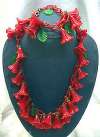 Cherry Red Plastic Bellflowers Necklace