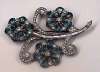 Floral Brooch with Aqua Stones