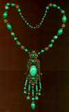Ornate Gilt Filigree & Peking Glass Drop Necklace
