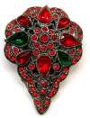 Festive Vintage Dress Clip with Ruby Red & Green Glass Stones