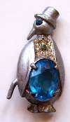 Blue Glass Belly Penguin Figural Pin Brooch