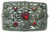 Silver Filigree & Red Glass Sash Pin