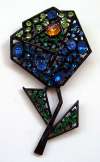 Vintage ART Blue & Green Rhinestone Flower Pin
