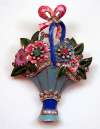 Coro Pink & Blue Enameled Flower Basket Pin
