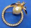 Rhinestone Circle Pin w/ Pearly Trembler Bug