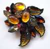 Vintage Molded Glass Autumn Leaves Brooch
