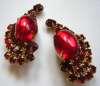Juliana Style Red Glass & Rhinestone Earrings