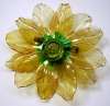 Lucite Resin Yellow & Green Flower Pin ~ Japan