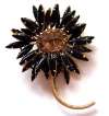 Schreiner Champagne & Black Glass Flower Brooch