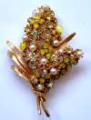 Vintage ART Floral Spray Pin Brooch ~ Yellow Cabs