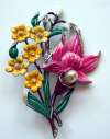 1940's Enameled Floral Bouquet Brooch ~ Pink Daffodil