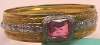 Hinged Two-Tone Buckle Bracelet w/ Pink Glass Centerpiece