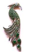 Deco Potmetal Bird w/Emerald Green Stones