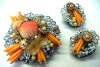 Beaded Tangerine Brooch & Earring Set