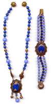 Fisher Nessel Czech Style Lapis Blue Glass Necklace & Bracelet Set