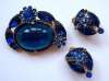Vintage Brooch Set ~ Azure Blue Glass & Rhinestones