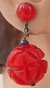 Carved Red Bakelite Drop Earrings