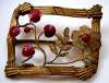 Sash Pin w/ Enameled Cherry Fruit Motif