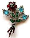 1940 s Enamel & Glass Flower Bouquet Brooch