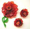 Lucite Resin Red Rose Pin & Earrring Set
