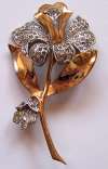 Vintage Goldtone & Rhodium Flower Pin w/ Rhinestones