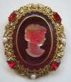 West German Red Glass Cameo Brooch