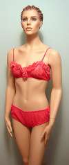 Vintage Lingerie ~ Frilly Bikini Set with Shortie Robe by Val Mode ~ Salmon Color