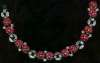 Art Deco Red Glass Flowers Link Bracelet