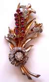 1940's Vintage Ruby Red Floral Spray Pin Brooch