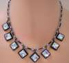 Czech Deco Mirrored Blue Glass & Black Enamel Necklace