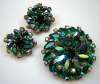 Garnet Green Rhinestone Brooch & Earring Set