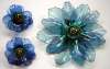 Vintage Lucite Resin Blue Japan Flower Pin & Earrings