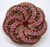 Ruby Red & Pink Rhinestone Pinwheel Brooch