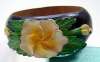 Carved & Painted Tropical Flower Wood Bangle in Relief