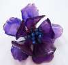 Lucite Resin Purple Flower Pin ~ Blue Rhinestones