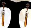 Transitional Art Nouveau / Art Deco Amber Glass Prism Drop Earrings