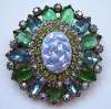 Juliana Blue & Green Brooch ~ Molded Center