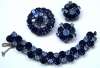 REGENCY Blue Rhinestone Bracelet Pin & Earring Parure ~ Japanned Setting