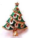 Vintage Christmas Tree Pin ~ Enameled w/ Red Rhinestones