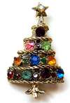 Vintage Christmas Tree Pin ~ Multicolor Rhinestones