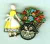 Enameled 1940's Pin ~ Flower Cart Girl
